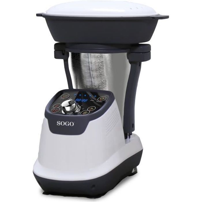 SOGO - Robot Cuiseur Multifonction, avec livre de recettes, cruche en acier inoxydable de 1,75 litre, cuiseur vapeur 2 L, 1200 W
