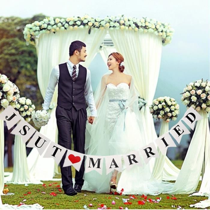 TEMPSA Bannière Banderole Just Married Romantique Décor Maison Party Fête Mariage