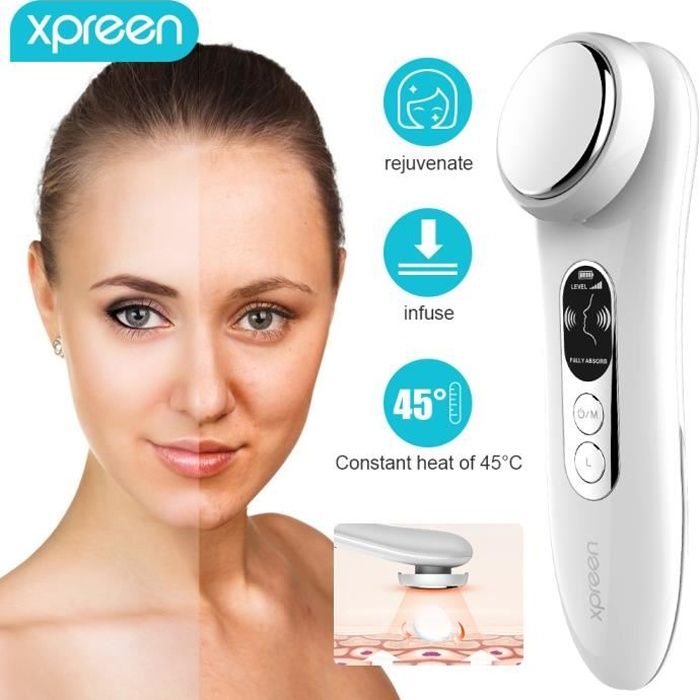 Appareil Anti Rides Visage, XPREEN Appareil Massage Soin Visage Chaud et Froid Dispositif de Beauté LED Lumière Appareil de Beauté