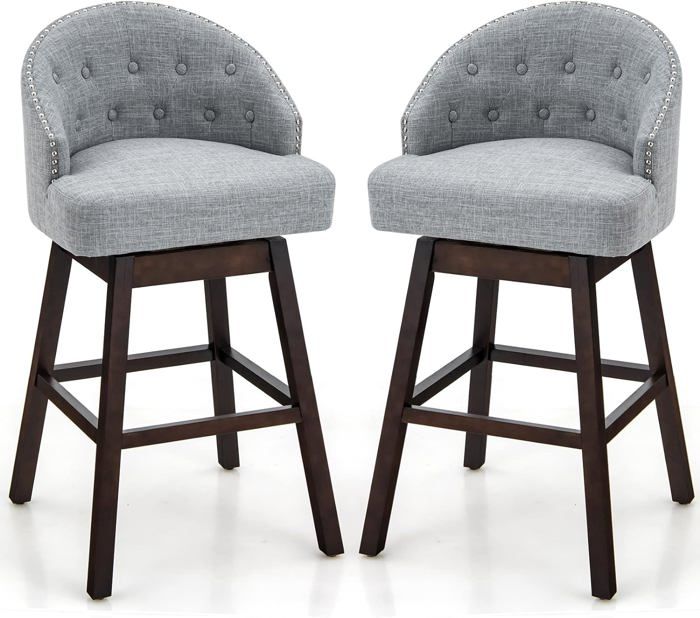 relax4life lot de 2 tabourets de bar avec dossier et repose-pieds, chaises de bar rotatives à 360°, hauteur d'assise 78 cm, gris