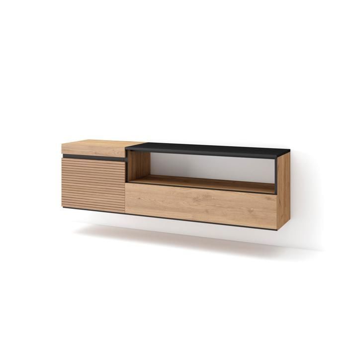 Meuble TV Banc Télé 150x35x45cm Pour les TV jusquà 65 Suspendu Mural Chêne RF3299
