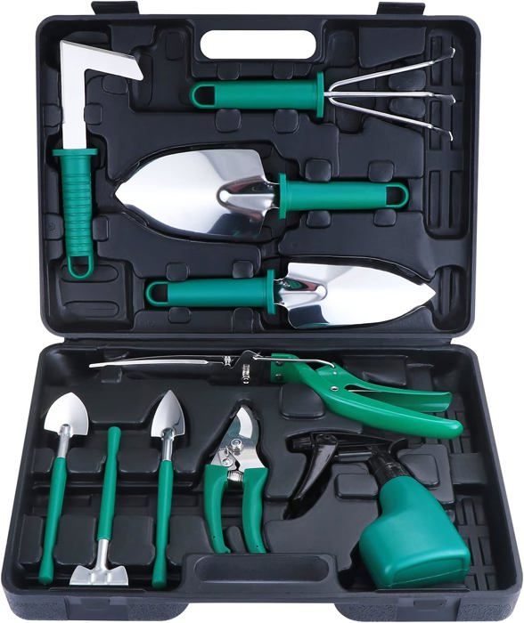 Kit Jardinage EROOSY 11 Pièces - Avec étui Et Gants Griffés - Pour Balcon Et Extérieur