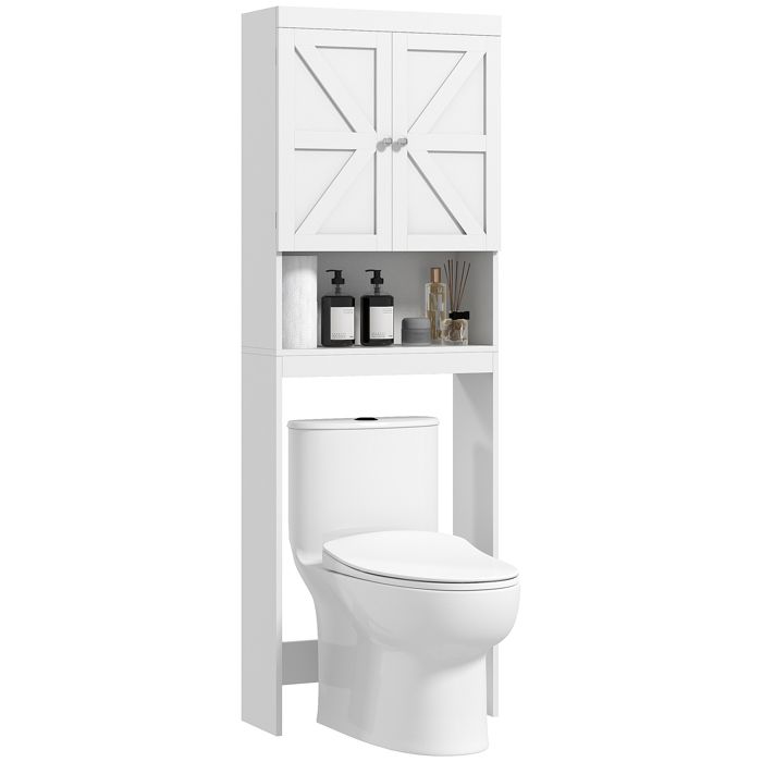 Armoire de rangement dessus des toilettes HOMCOM meuble de salle de bain placard 2 portes étagère 585L x 23l x 170H cm blanc