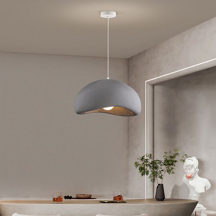 SNOGOLD Suspension Vintage Lustre de Milieu du Siècle Abat-jour en Résine de Dôme Gris Ø30cm E27 Luminaire de Couloir Salon