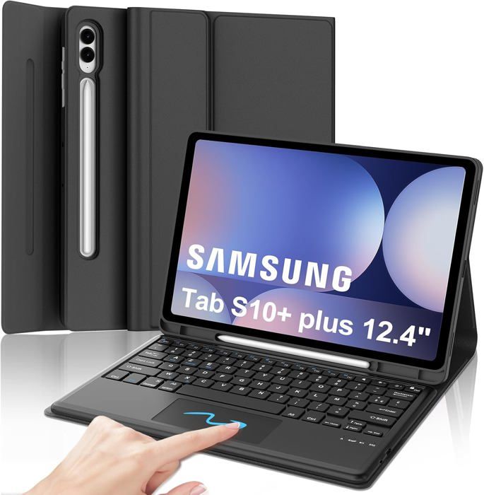 Clavier Samsung Galaxy Tab S10 Plus 12.4 avec Pavé Tactile Français AZERTY Coque Clavier Touchpad Détachable Bluetooth Noir
