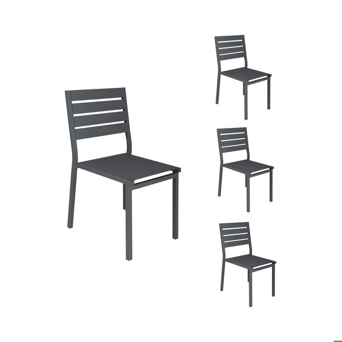 Lot de 4 chaises en aluminium et textilene Gris