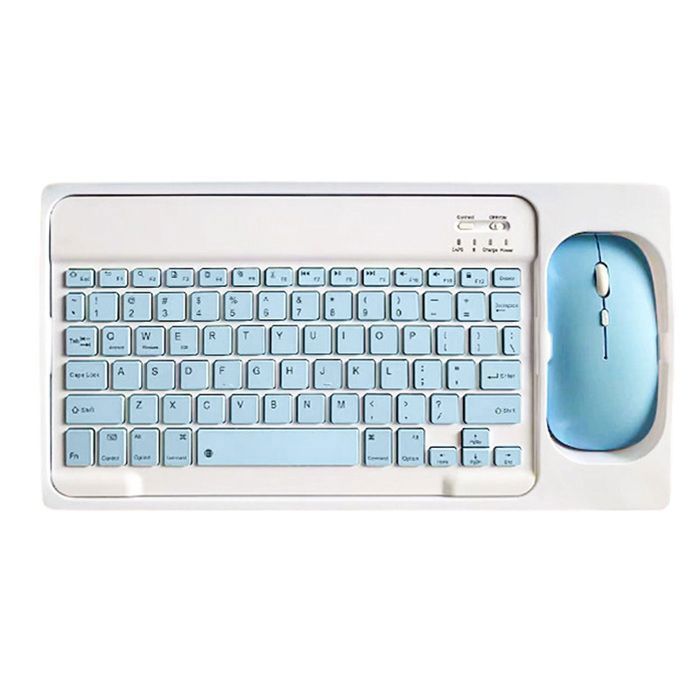 Ensemble Clavier Souris Bluetooth Sans Fil - Ultra Fin et Portable Bleu Ergonomique Compatible Téléphone Tablette PC Portable