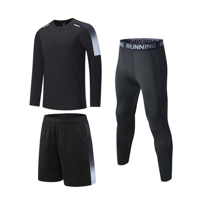 HIIT - Ensemble Legging, Short Moulant, Top Manches Longues Et Brassiere A Decoupes En Tulle Noir