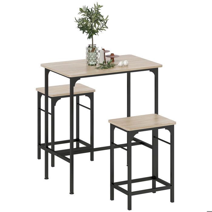 Ensemble Table De Bar Avec 2 Tabourets HOMCOM – Avec étagères, Casier à Vin, Repose-pieds, Effet Bois Naturel - 13
