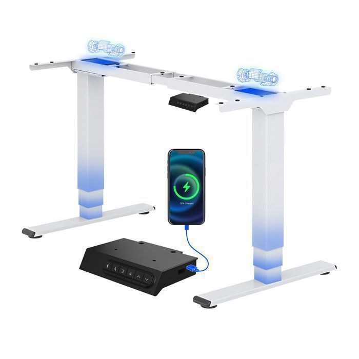 FlexiSpot Bureau Assis Debout Charge 120kg 2 Moteurs Cadre de Bureau avec Port-Type C/A Système Anti-Collision Blanc