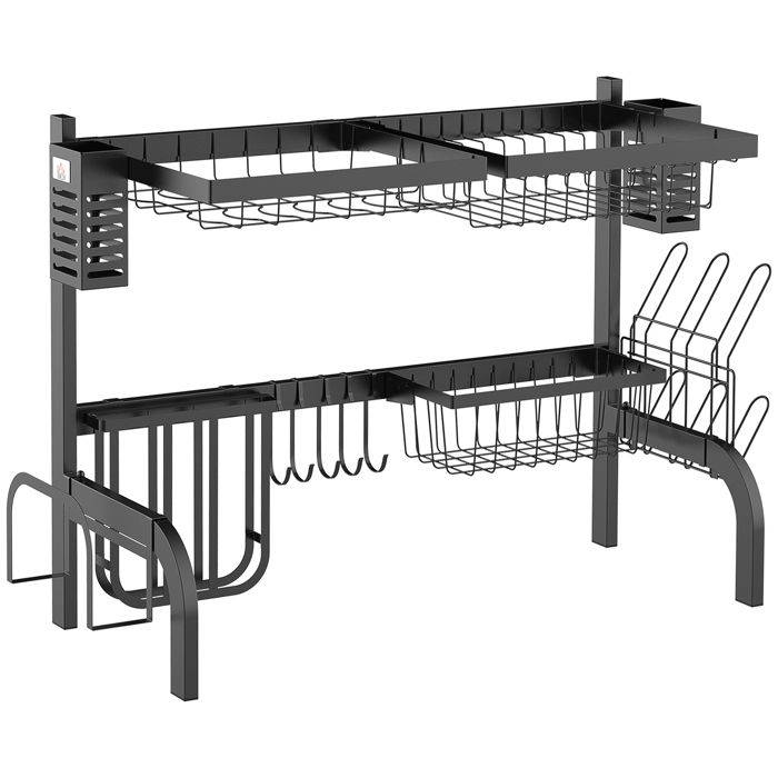Égouttoir à vaisselle au-dessus de lévier - HOMCOM - 2 niveaux - modulables - en acier - 815 x 315 x 535 cm - noir