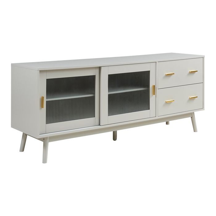 Meuble TV Susa avec façade en verre strié 160 x 40 x 65 cm beige