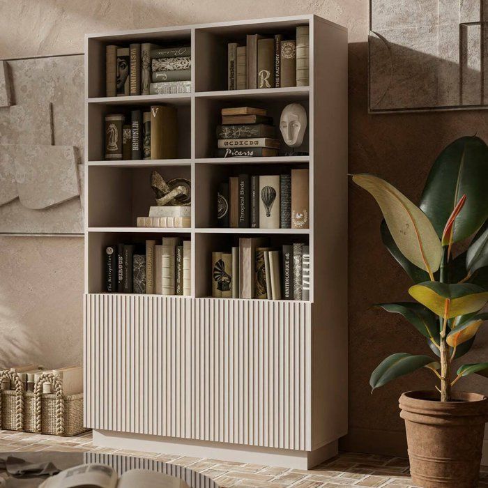 Bibliothèque Evora Dmora en Bois Nobilité Beige 40x172x100h cm Bibliothèque Evora Dmora en Bois Nobilité Beige 40x172x100h cm