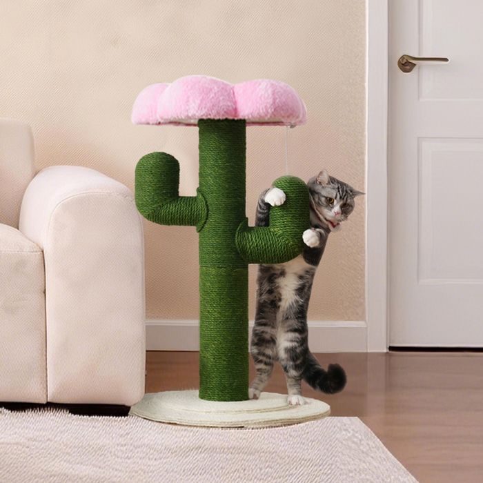 Comparer les prix de Arbre à chat en forme de cactus - 90 cm de haut - Poteaux en sisal 10 cm - Protection anti-basculement - Design moderne