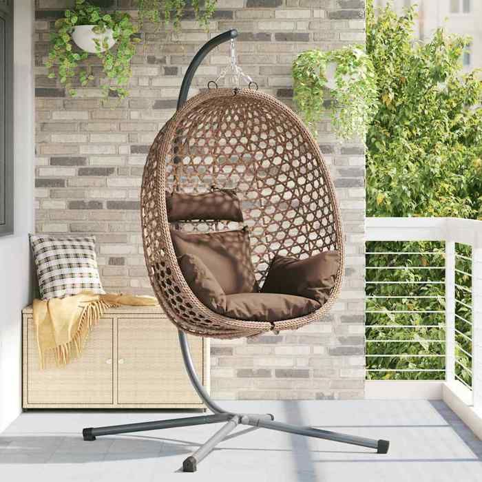 Chaise œuf suspendue - 1 PLACE - Conception ergonomique - Café 104x100x191 cm polyrotin V5182