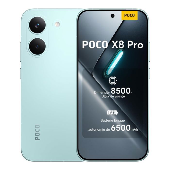 Smartphone Xiaomi POCO X8 Pro 5G 8Go Ram 256Go Vert Dimensity 8500-Ultra Capteur Sony IMX882 de 50 Mpx avec OIS 6500mAh