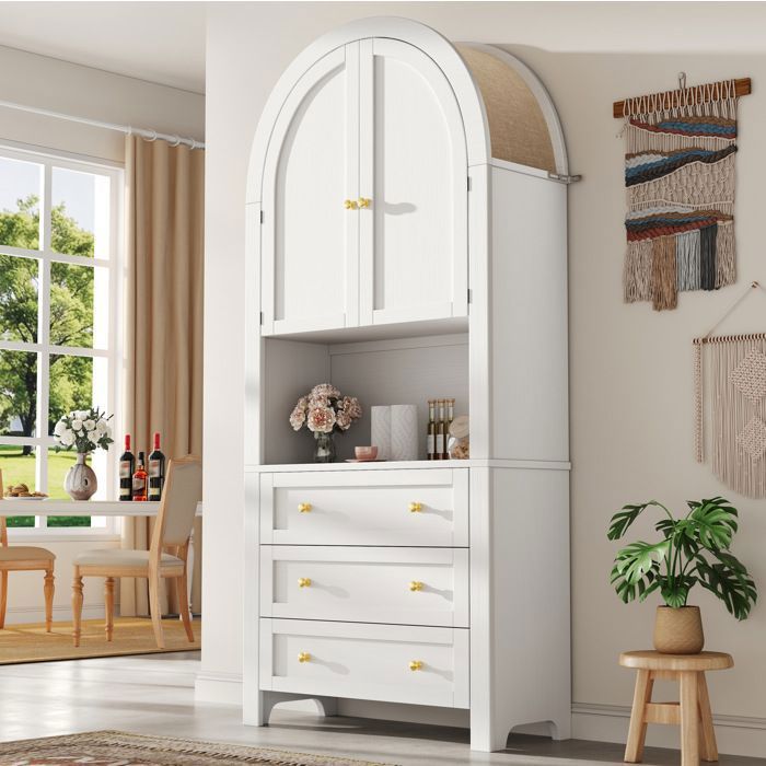 ELVORIN Armoire haute 70 x 35 x 180 cm MDF 3 tiroirs portes cintrées blanc