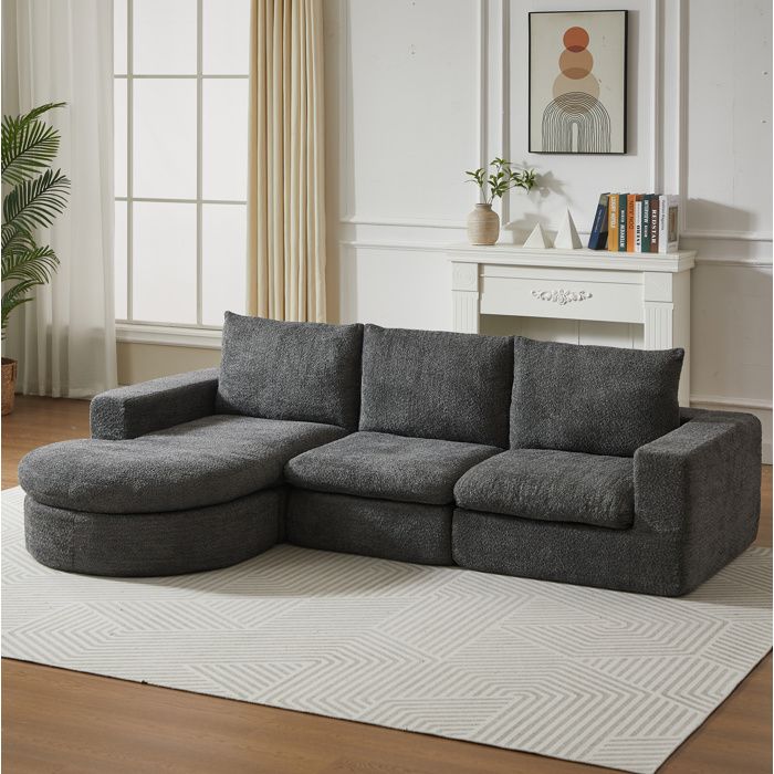 Modenuit canapé dangle modulable 3 places en chenille gris avec méridienne réversible sans montage