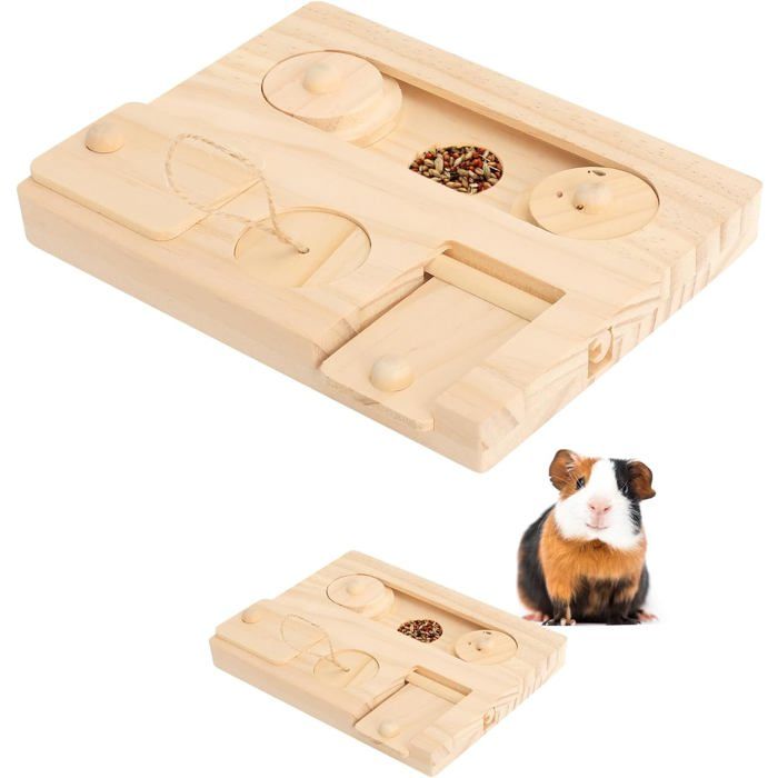 Jouet en Bois 6 en 1 pour cochons dInde Jouet pour Hamsters Jouet à mâcher pour Petits Animaux favorisant la Recherche
