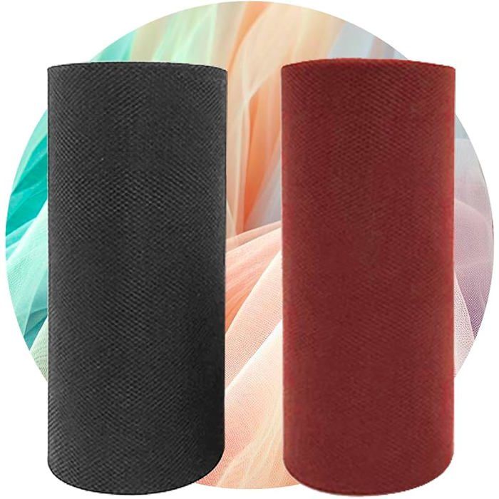 Lot de 2 rouleaux de tissu en tulle 2 couleurs (noir et bordeaux) 15 cm 6 pouces 25 yards 23 mètres 2 pièces Noir et Grenat n TULLE