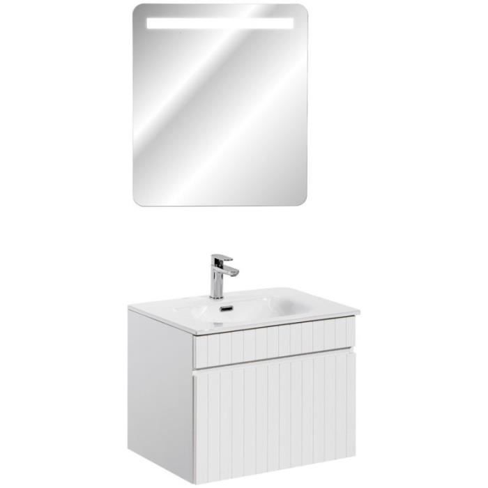 ensembles salle de bain - meuble vasque à poser + miroir led - 60 cm - emblematic white