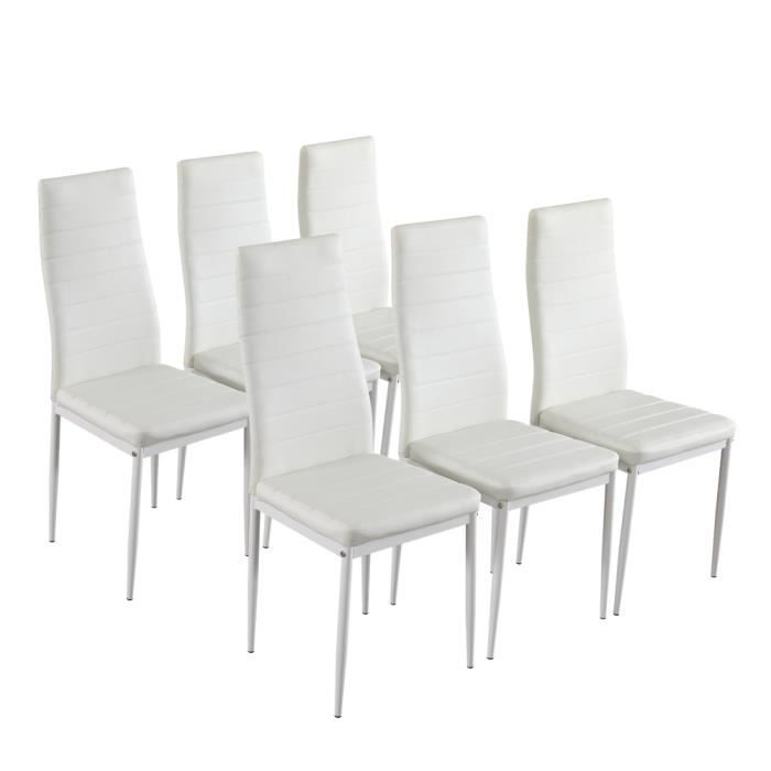 lot de 6 chaises de salle à manger,rembourré avec revêtement aspect cuir blanc