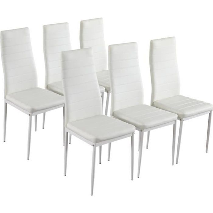 Lot de 6 Chaises de salle à manger Rembourré avec revêtement aspect cuir blanc