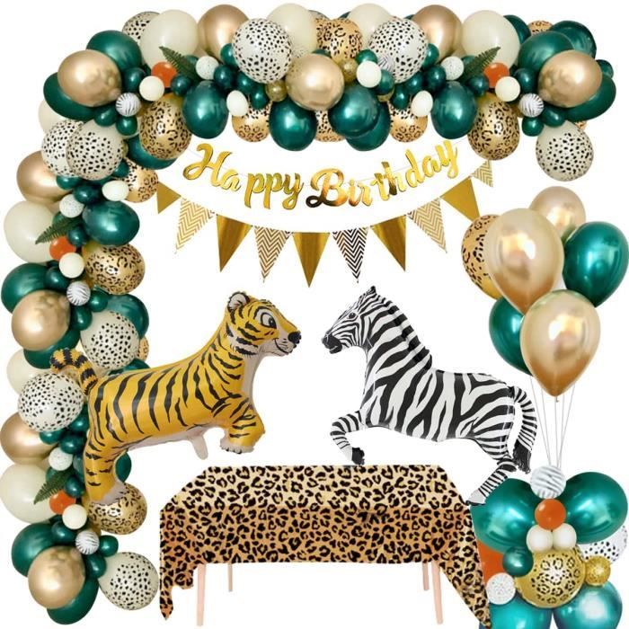 Decoration Anniversaire Jungle Garcon,Safari Deco Anniversair Zèbre Tigre  Papier d'Aluminium Ballons Bannière Joyeux Anniversaire Sa - Cdiscount  Maison