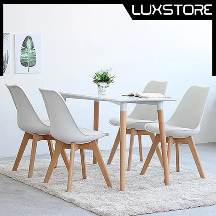 LUXS Ensemble Table à Manger Blanc avec 4 Chaises Scandinaves blanc - L110  x l60 x H75 cm - Cdiscount Maison