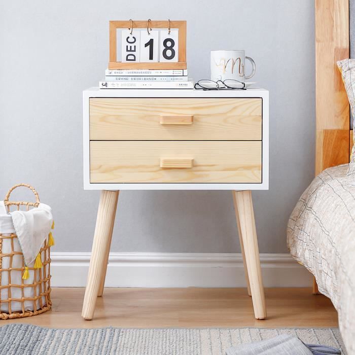 1 table de chevet yongshia design avec 2 tiroirs mdf chene blanc 45x35x59 5cm cdiscount maison