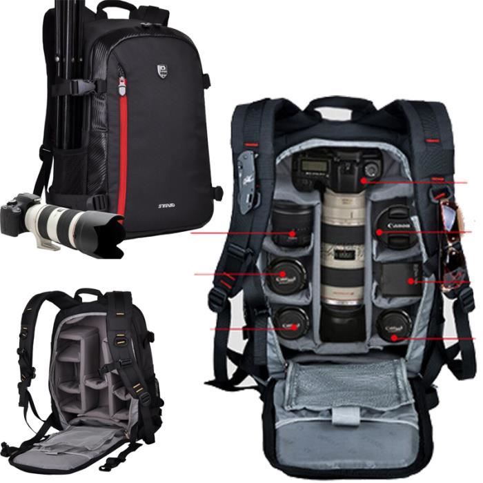 Noir sac a dos appareil photo reflex imperméable pour canon pour nikon. sac de voyage. sac photo bandoulière reflex