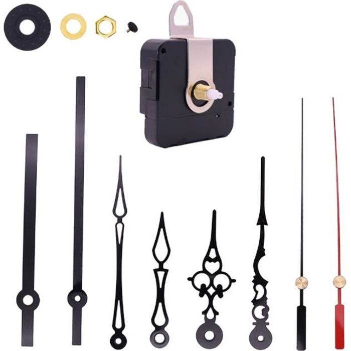 Kit Mécanisme Mouvement Horloge Murale Quartz - 4 Moteurs, 6 Jeux D'aiguilles, Noir Et Rouge, 18 Mm