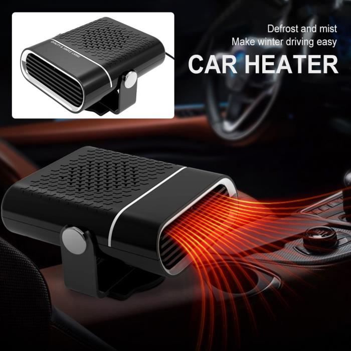 Chauffage Portable 12V Pour Voiture - Désembuage Rapide Pare-brise, 2 En 1 Ventilateur/chauffage, Réglable à 360°