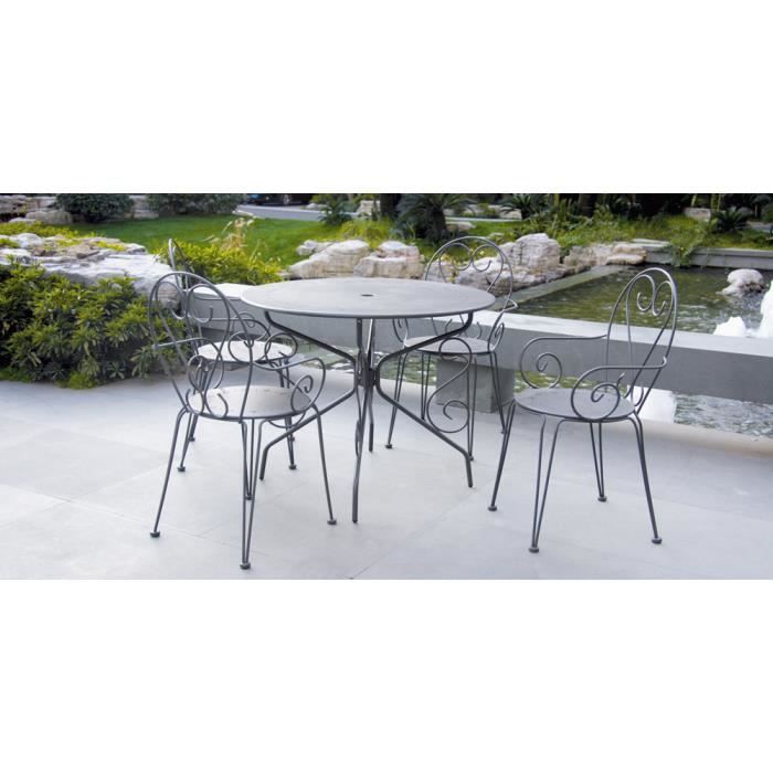 Salon De Jardin Metal Gris 1 Table Ronde 4 Fauteuils Achat
