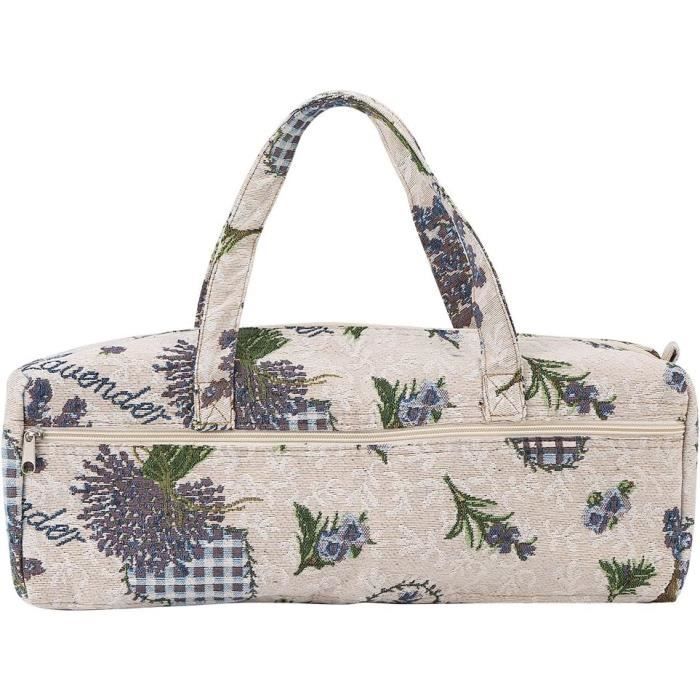 Sac De Rangement Pour Outils De Tricot Et Couture - Tissu Chanvre Fleuri, Dimensions 40x14x14 Cm