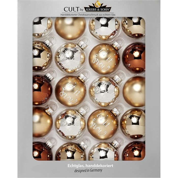 Set de 24 mini boules de Noël en verre doré - Diamètre 2,5 cm
