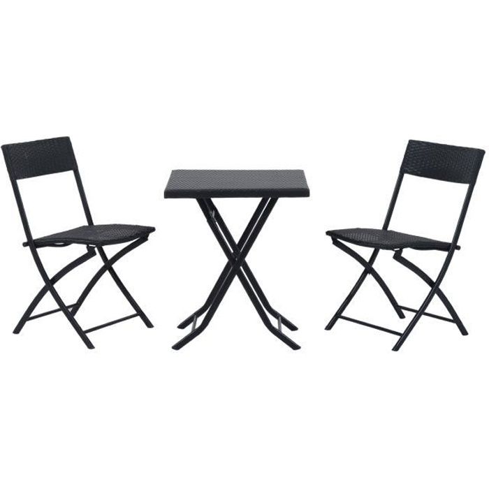 Ensemble meubles de jardin - OUTSUNNY - Table carré et chaises pliables - Résine tressée 4 fils - Métal noir