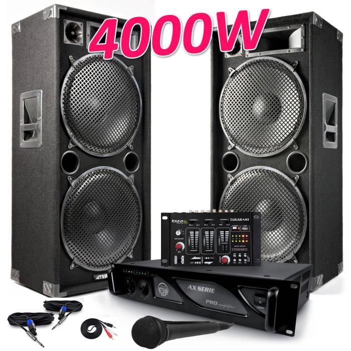 MAX212 Kit Sono DJ 5600W avec 4x Haut-Parleurs et Amplificateur Bluetooth