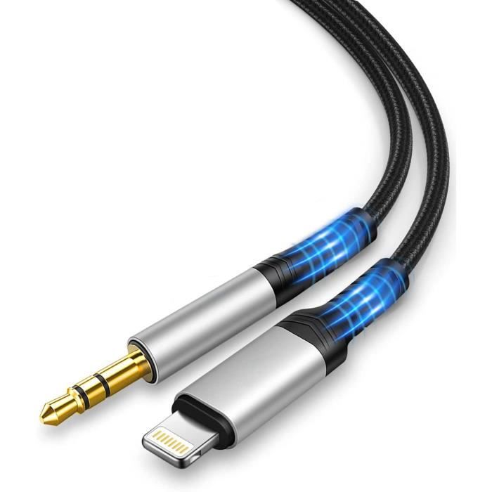 Câble Audio Lightning vers Jack 3.5mm pour iPhone [Certifié Apple MFi] 1M  Adaptateur de Câble Audio Auxiliaire Voiture en Nyl[L1012] - Cdiscount  Informatique