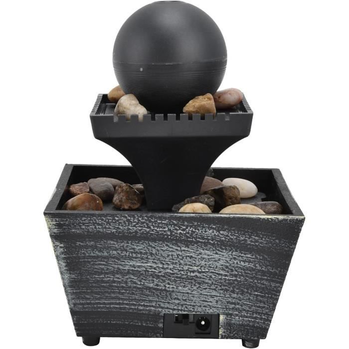 Fontaine à Eau De Bureau Relaxante Feng Shui – Lumière LED, Circulation Eau, Décoration Zen Anti-Stress, Noir 20,3 X 15,2 Cm
