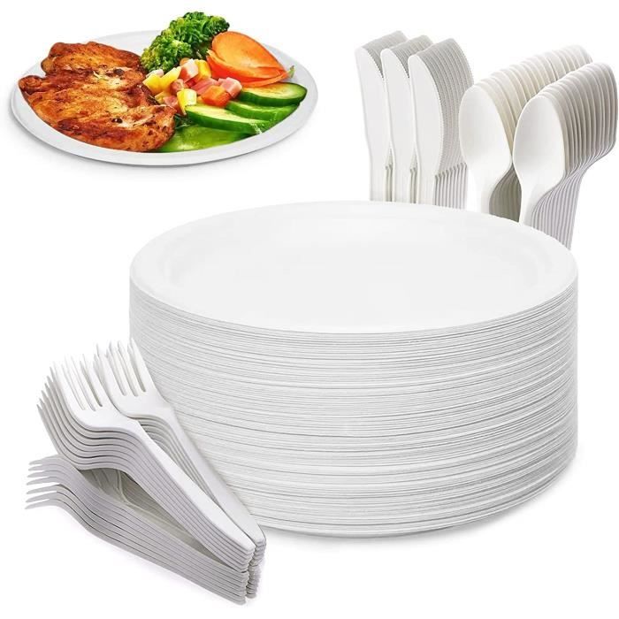 Assiettes Jetables En Canne à Sucre Compostables - Lot De 100 - 26 Cm - Résistantes Micro-ondes Et Four