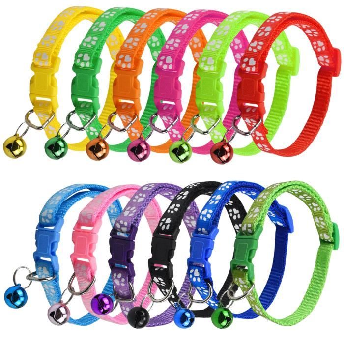 12PCS Collier Chats avec Clochette et Boucle de Sécurité Coloré Collier pour Chat Chaton Chiot Petit Chien