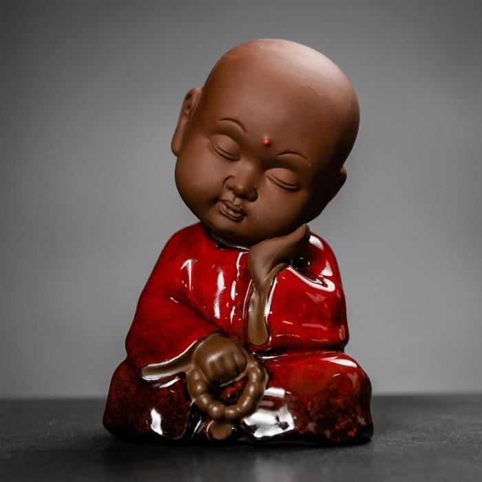 Moine Bouddhiste Solaire Tête Qui Bouge – Figurine Voiture Maison Chance, Coups De Tête Automatiques Rouge