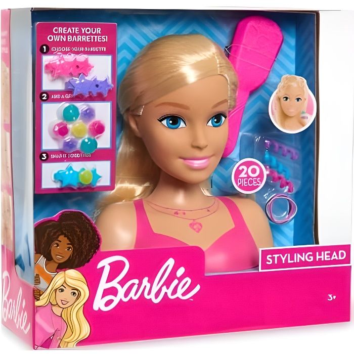 Barbie HMD82 Tête à coiffer pour poupée avec 20 accessoires Pastel Fantasy  Hair : : Jouets
