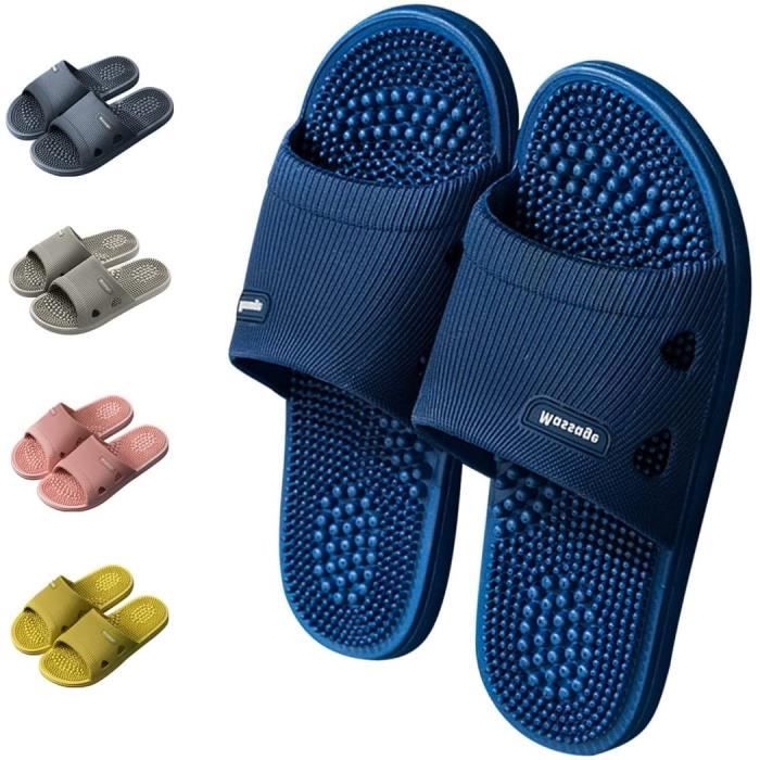 Pantoufles Massage Acupression Antidérapantes – Sandales Réflexologie Shiatsu Pour Douche Baignoire Soulagement Pieds (EU 44/45 Noir)
