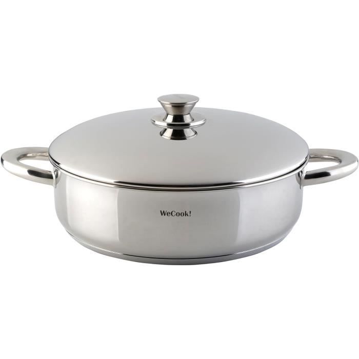 Casserole Basse Acier Inoxydable 1810 Avec Couvercle En Acier, Ø 32 Cm, Capacité 6,8 Litres