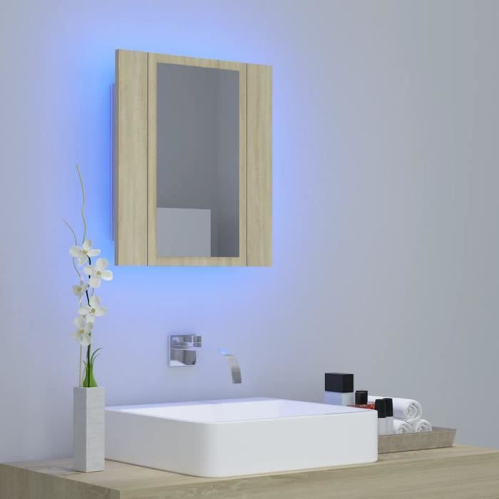 lisa-boutique armoire de salle de bain à miroir à led chêne sonoma 40x12x45cm 84399