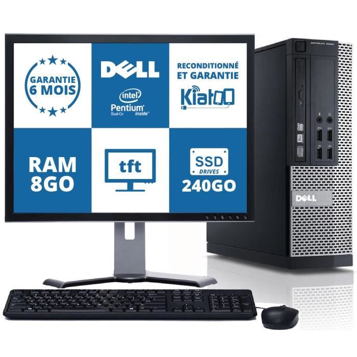 ordinateur de bureau dell optiplex 790  intel dual core 8 go ram 240 go ssd disque dur avec écran ordinateur 19 pouces - Dell