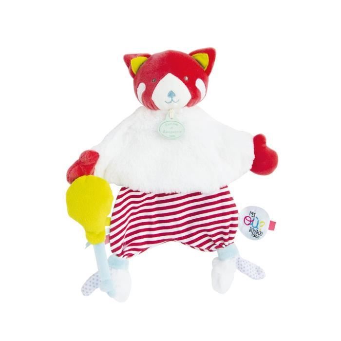 Doudou et Compagnie Doudou semi plat Renard et son ballon jaune Coll T es ou doudou Rouge blanc 25 cm genre bebe fille ou garcon Cdiscount Puericulture Eveil bebe