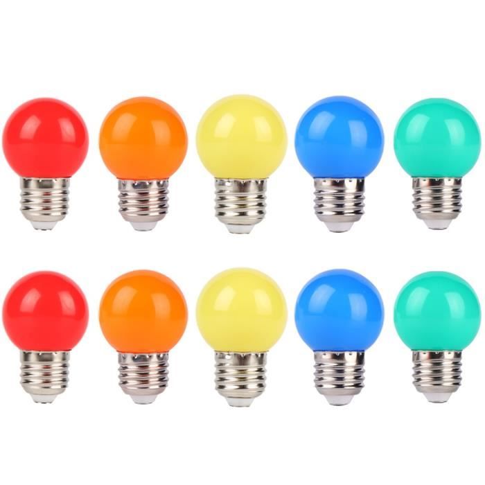 Lot de 10 Ampoules LED E27 Coloré 1W équivalent à 10W 150Lm LED Lampes